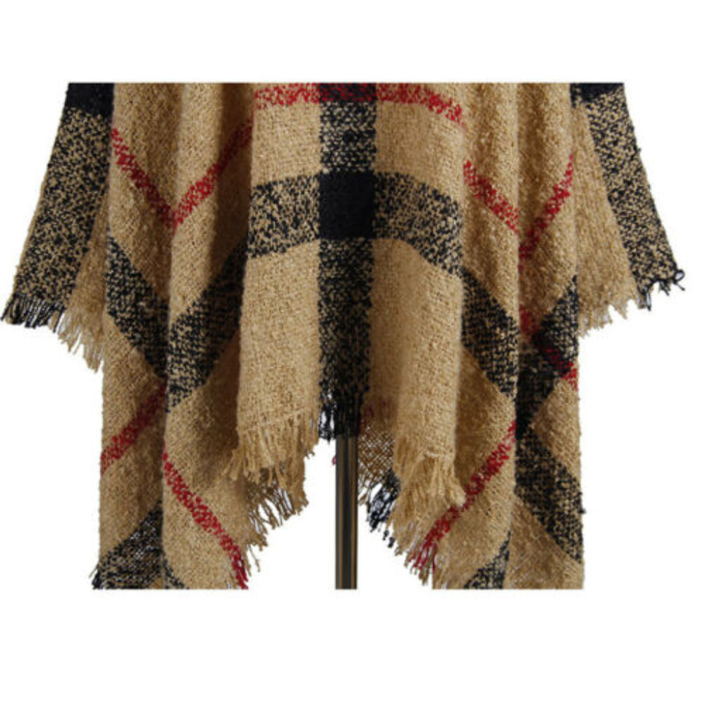 Plaid Poncho Sweater with Turtle Neck ONE SIZE - Picture 3 of 4